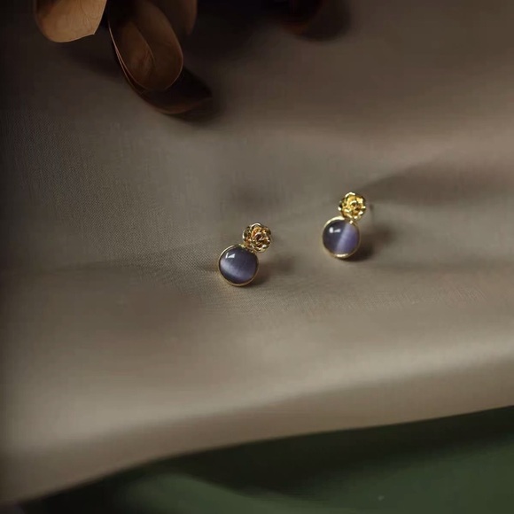 Retro Purple Alloy Opal Earring - Picture 3 of 7